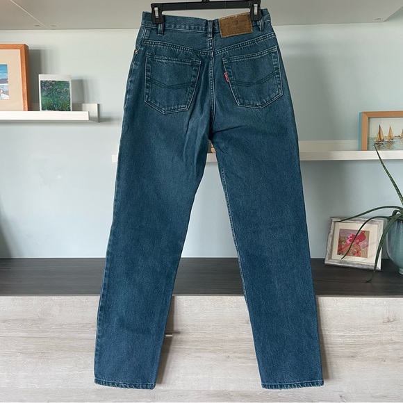 Vintage High-waisted Medium Blue Wash Straight Leg Jeans - Picture 2 of 10